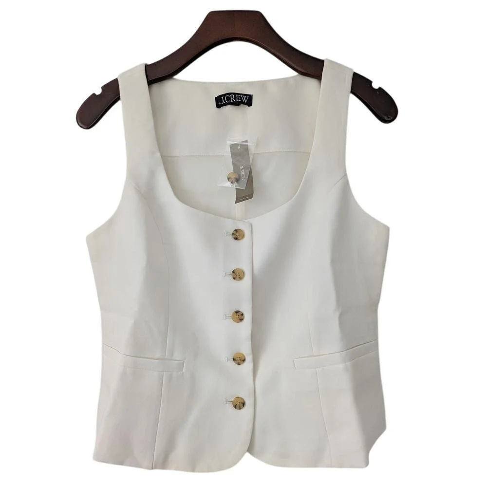 J. Crew Maia Scoop Neck Vest in Crepe Size 8 Ivory NWT $98 CF359